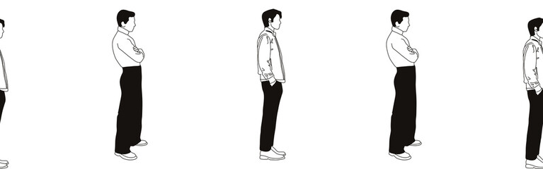 Fototapeta premium Hand-drawn doodle man border. Outline people clipart. Hand-drawn black art.