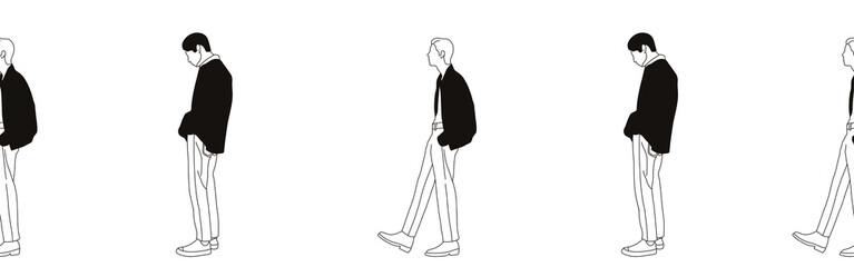 Hand-drawn doodle man border. Outline people clipart. Hand-drawn black art.