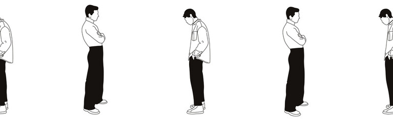 Hand-drawn doodle man border. Outline people clipart. Hand-drawn black art.