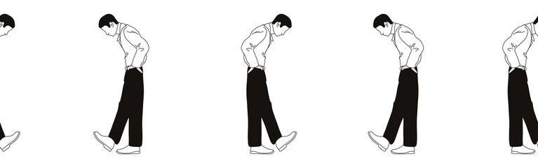 Hand-drawn doodle man border. Outline people clipart. Hand-drawn black art.