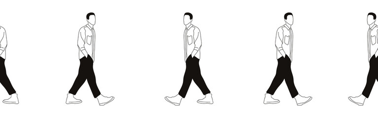 Hand-drawn doodle man border. Outline people clipart. Hand-drawn black art.