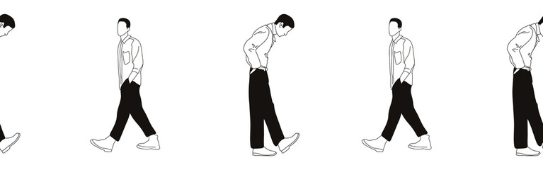 Hand-drawn doodle man border. Outline people clipart. Hand-drawn black art.