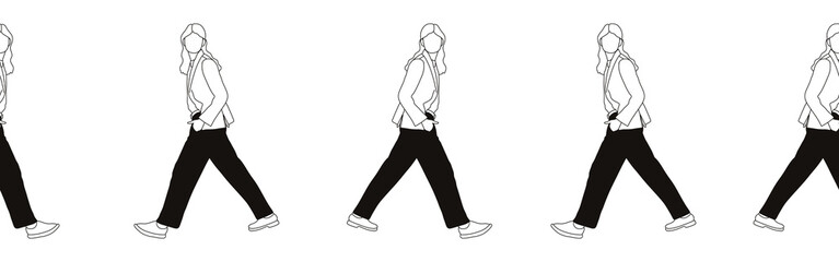 Fototapeta premium Hand-drawn doodle woman border. Outline people clipart. Hand-drawn black art.
