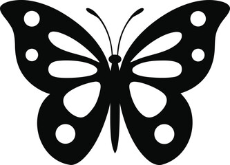 Elegant black silhouette of a butterfly with open wings and dot patterns