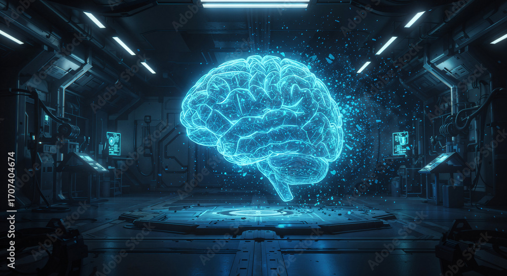 Aufkleber artificial intelligence brain futuristic abstraction . generative ai