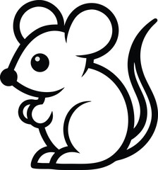 Cute cartoon mouse illustration with big ears and a long tail simple line art