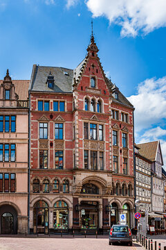 HANNOVER, GERMANY - May 30, 2014: Georg von Coelln House stands proudly in Hanover's historic market square, showcasing its architectural beauty and charm