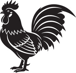 Striking silhouette of a majestic rooster with detailed feathers and comb © Shibly