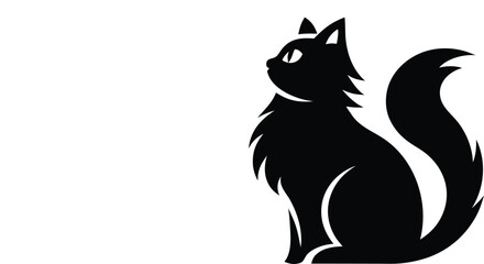 Stylized black cat silhouette sitting proudly with fluffy tail and alert ears © Shibly