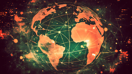 Digital globe with interconnected network lines and glowing nodes representing global connectivity