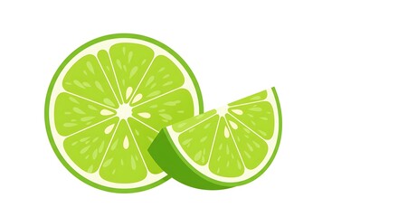 Freshly cut lime fruit with slice with isolated on a white background.