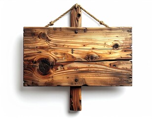 Rustic wooden sign, rectangular shape, hanging from a rope
