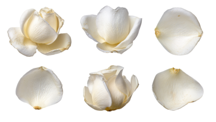 Close-up view of six pale cream rose petals, arranged in a grid