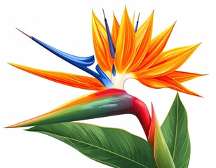 Vibrant bird of paradise flower with detailed petals and leaves