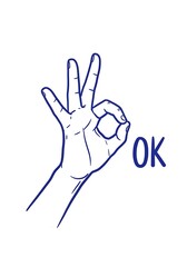 Fototapeta premium An illustration of a human hand forming the international OK gesture, accompanied by the word 
