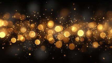 Abstract gold and black glitter background with large soft bokeh light orbs, dreamy defocused festive glow, elegant luxury banner backdrop with copy space for holiday cards, web headers