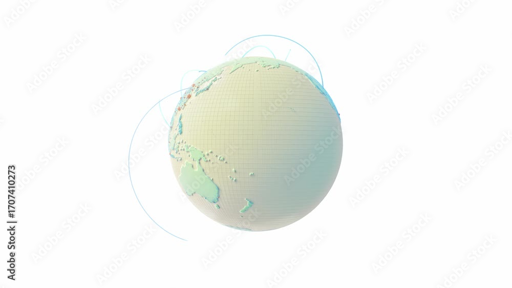 Poster Earth globe pastel colors on white background. Growing Network Over the Earth. Location point marker of shipment or Network concept. Animation Seamless loop and Alpha Channel, 3D Render.