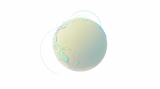 Earth globe pastel colors on white background. Growing Network Over the Earth. Location point marker of shipment or Network concept. Animation Seamless loop and Alpha Channel, 3D Render.