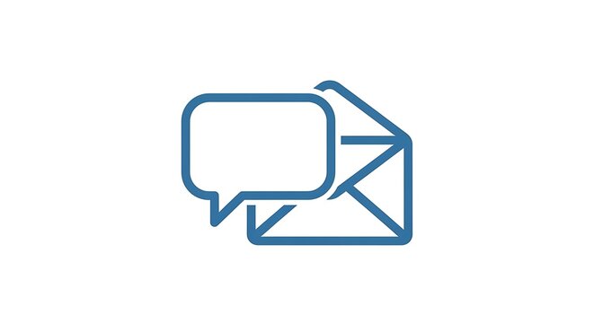 Blue email symbol with speech bubble offering correspondence interaction