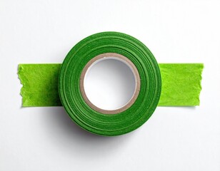 Bright green tape roll on white background