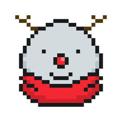Tiny Snowman Head with Red Scarf, Pixel Art Icon, Isolated