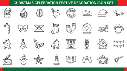 Christmas Holiday Celebration Festive Decoration Icon Set