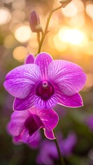 Naklejka premium Vibrant orchid blossoms in golden light