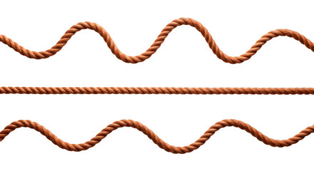 Wavy rope design with textured strands and straight line pattern isolated isolated on transparent background
