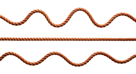 Wavy rope design with textured strands and straight line pattern isolated isolated on transparent background