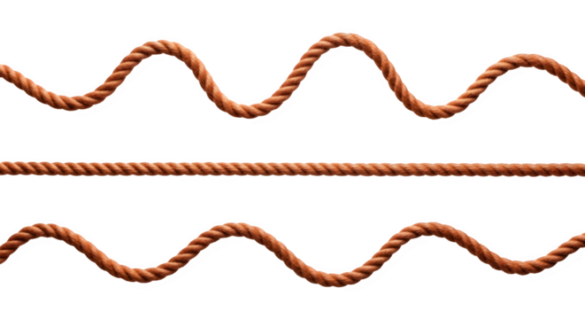 Wavy rope design with textured strands and straight line pattern isolated isolated on transparent background