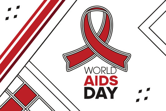 World AIDS Day. Red ribbon symbol with bold typography on clean geometric background. Flat vector illustration.


