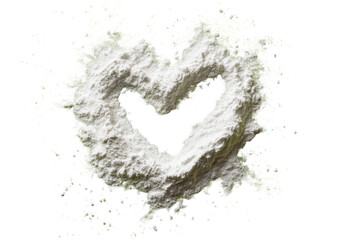 White powder shaped like a heart, surrounded by a cloud of the same powder