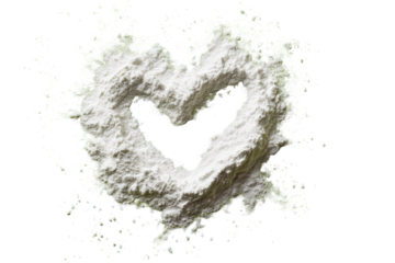 White powder shaped like a heart, surrounded by a cloud of the same powder