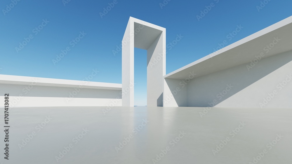 Poster 3d illustration of abstract modern architecture background, minimal geometry architectural design, c