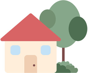 Red Roof House And Tree, Home Flat Icon