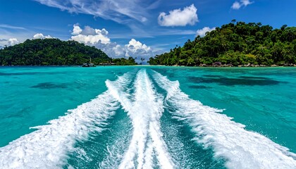 Tropical island scene from a boat