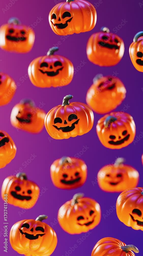 Poster happy halloween looping video for social media template with floating pumpkins on a gradient backgro