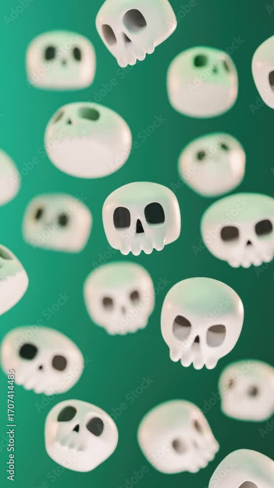 Poster happy halloween looping video for social media template with floating skulls on a gradient backgroun