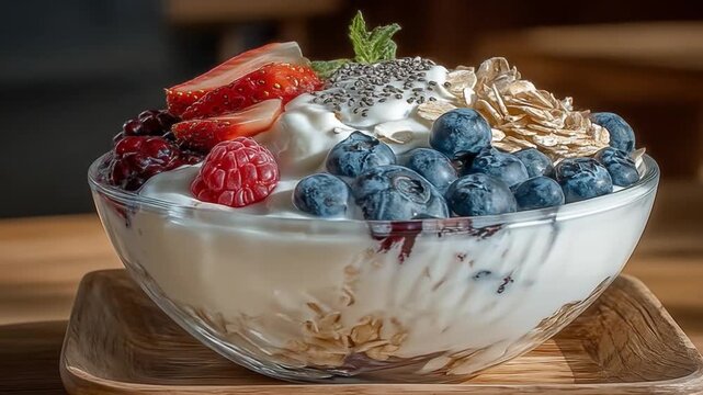 Yogurt parfait with berries and oats