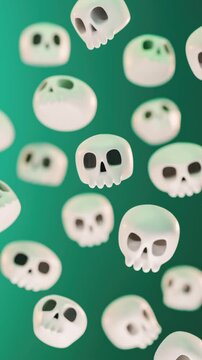 Happy Halloween looping video for social media template with floating skulls on a gradient background in 3D animation