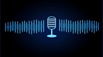 Digital microphone icon with sound wave pattern on dark background