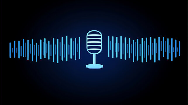 Digital microphone icon with sound wave pattern on dark background - Powered by Adobe