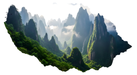 Breathtaking huangshan mountain range isolated on transparent background, showcasing its natural beauty