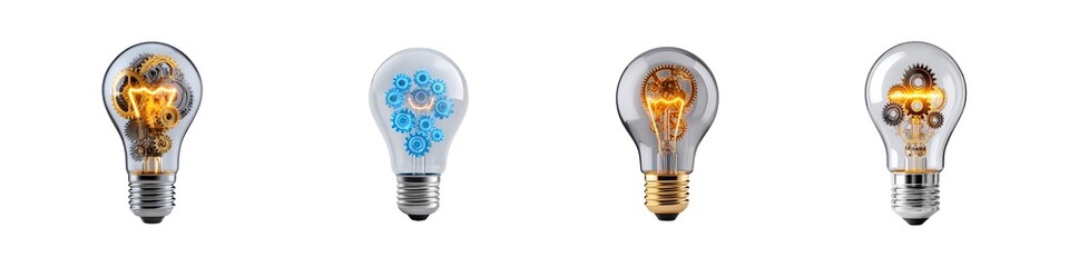 Set of mechanical light bulb isolated on transparent background
