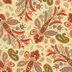 Naklejka premium Beige Background Paisley Seamless Pattern
