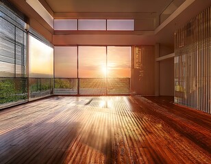 Obraz premium Empty room, sunset view, modern design