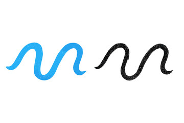 Crayon stroke charcoal doodle wave shape vector set. Hand drawn wax chalk pastel line collection. Blue and black scribble, squiggle brush texture for design element.