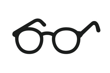 Eyeglasses icon vector illustration. Simple black round glasses symbol for vision, optic, and sight. Geek, nerd, or hipster fashion accessory. Spectacles for reading or style.