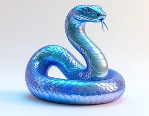 Fototapeta premium A stylized, iridescent blue snake coiled