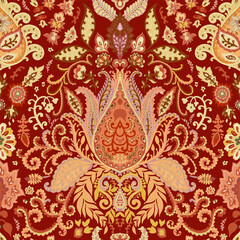 Red Ornamental Symmetrical Paisley Pattern